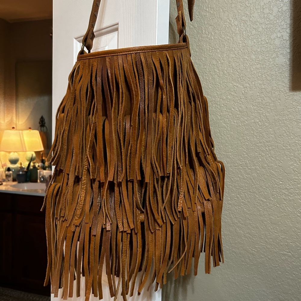 Tan ,Fringed ,Crossbody Bag ,Leather Material .New